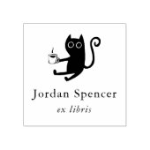 猫 & コーヒー エクスリブリス 図書館 本のプレート ラバースタンプ (インプリント)