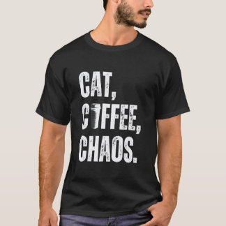 猫、コーヒー、チャオスがおかしい Tシャツ