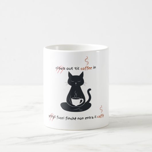 猫 + コーヒー = ツメ” ミニマリストデザイン コーヒーマグカップ (中央)
