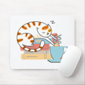 猫、コーヒー、本 マウスパッド (マウス)