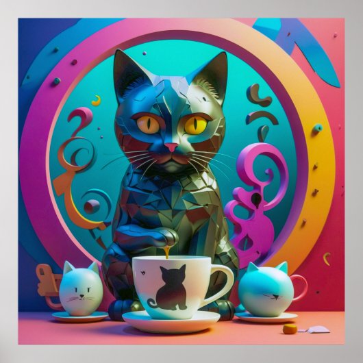 猫、コーヒー、色 ポスター (正面)