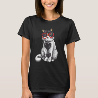 猫 サングラス ハート かわいい 子猫 猫 バレンタイン 女性 Tシャツ