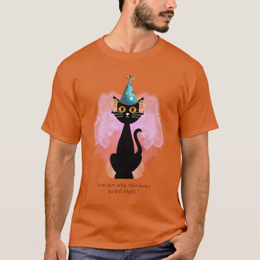 猫 | サーカスティックパーティーハット猫 | 人間の耳が面白い Tシャツ (正面)