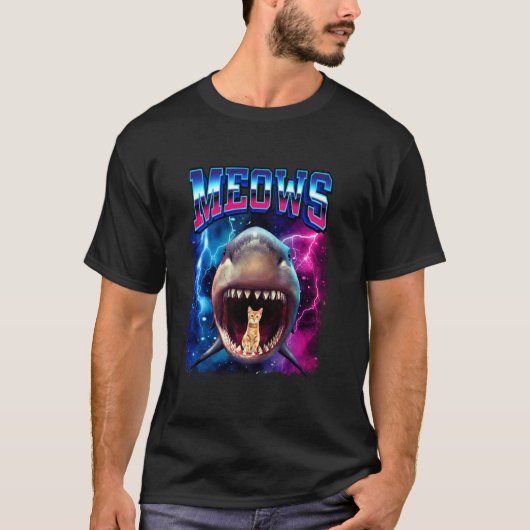 猫+シャーク+マウス 80年代 海賊版 シャーク おもしろ ネコ Tシャツ (正面)