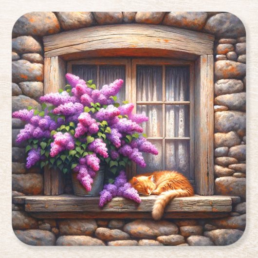 猫 スクエアペーパーコースター (正面)