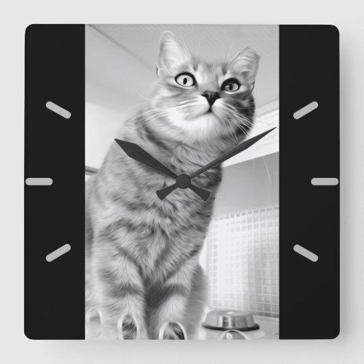 猫 スクエア壁時計 (正面)