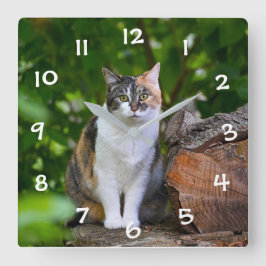 猫 スクエア壁時計