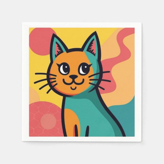 猫 スタンダードカクテルナプキン (正面)