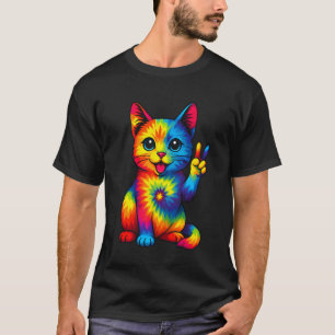 猫 タイプライズ ピースサイン ヒッピースタイル 面白い猫好き カジュアル Tシャツ
