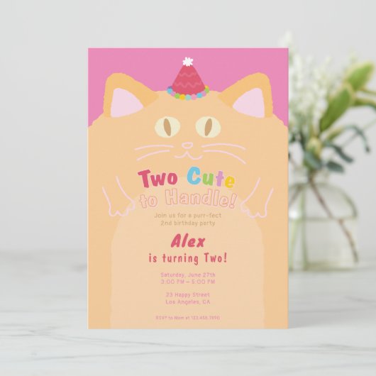 猫「ツーカットゥハンドル」2歳の誕生日 招待状 (スタンド正面)