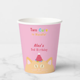 猫「ツーカットトゥハンドル」2歳の誕生日ピンク 紙コップ