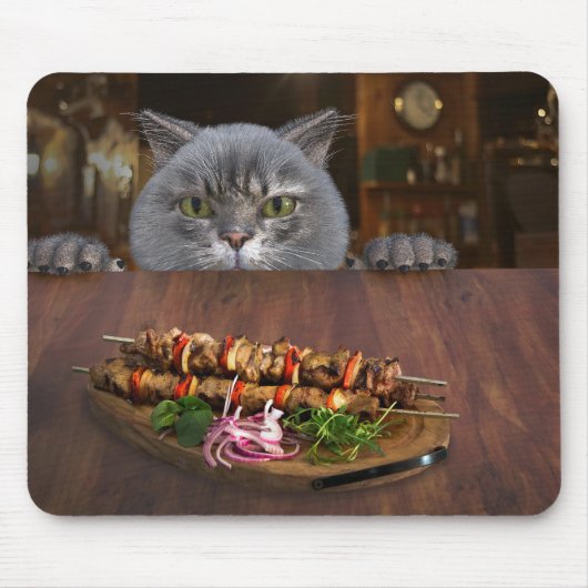 猫,テーブル,動物 マウスパッド (正面)