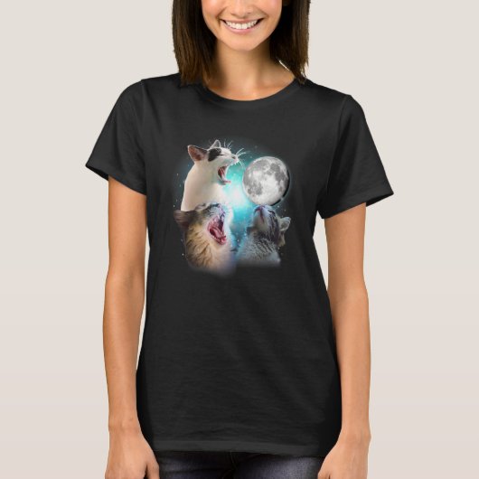 猫 ネコの月への鳴き声 猫 Tシャツ (正面)