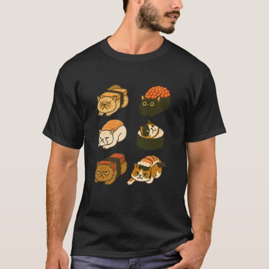 猫 ネコ 寿司 日本 ヴィンテージ Tシャツ (正面)