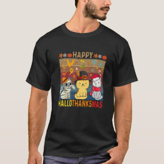 猫 ハッピー ハロウィン 感謝祭 クリスマス Tシャツ