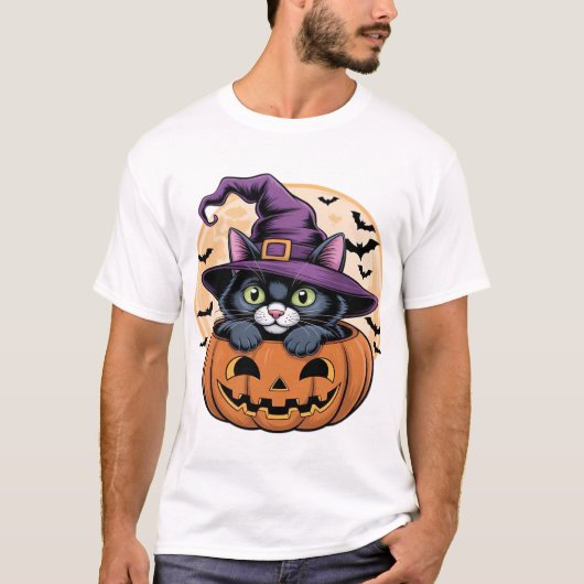 猫 ハロウィン かぼちゃ 黒猫 オーバーサイズ Tシャツ (正面)