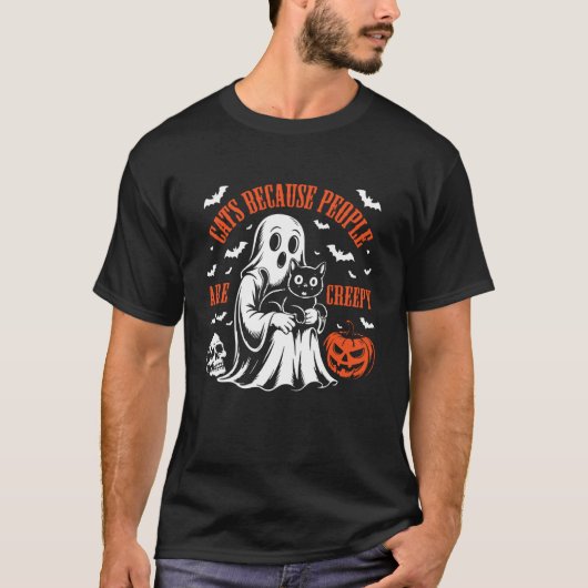 猫 ハロウィン ゴースト コスチューム、猫は人間が嫌いだから Tシャツ (正面)