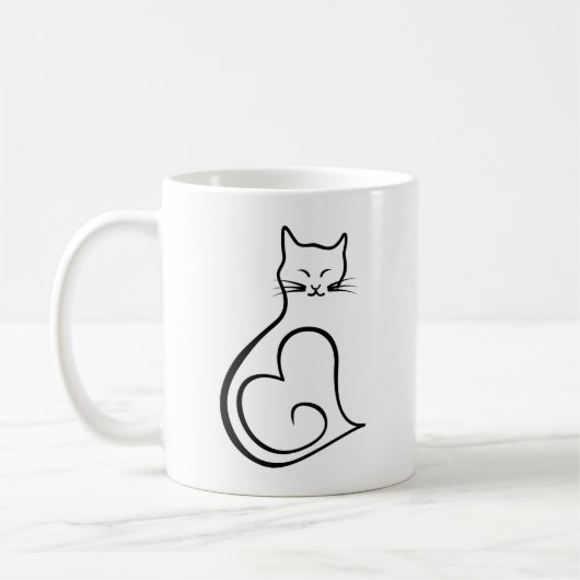 猫 - ハート コーヒーマグカップ (左)