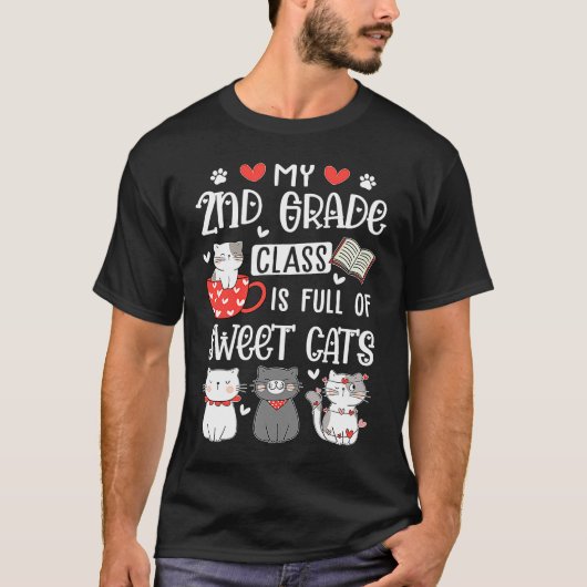 猫 バレンタインデー 先生 小学2年生 担任 猫 Tシャツ (正面)