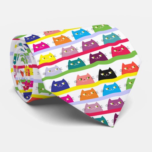 猫、パタ鮮やかーン ネクタイ (ロール)