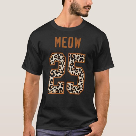 猫+ヒョウ+プリント+ナンバー25+ニャー Tシャツ (正面)