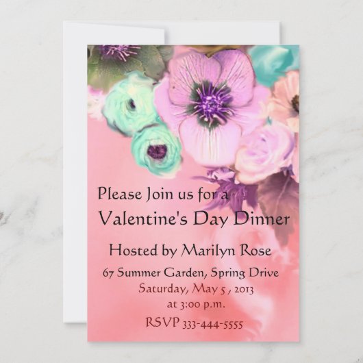 猫、ビッエレガントクDIVA帽子とバラバレンタインパーティー 招待状 (裏面)