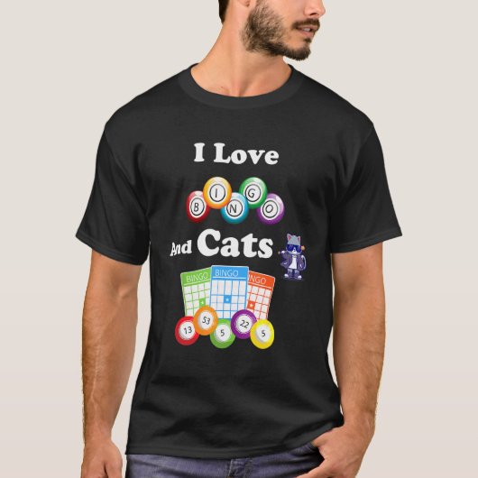 猫 ビンゴと猫が大好き Tシャツ (正面)