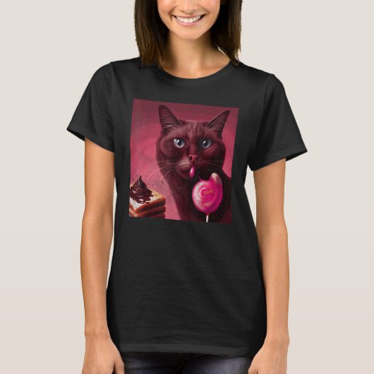 猫 フラミンゴ チョコレート Tシャツ (正面)