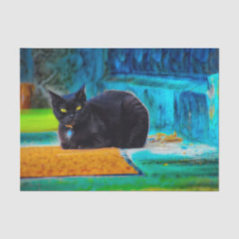 猫 ブラック かわいい カラフル ブルー オレンジ デコパージュ 薄葉紙
