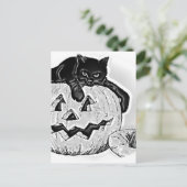 猫 ブラック オレンジ かぼちゃ ハロウィン ポストカード (スタンド正面)