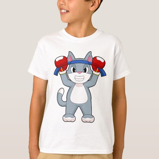 猫 ボクサー ボクシンググローブ ボクシング Tシャツ (正面)