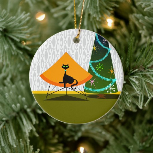 猫 – ミッドセンチュリーモダン セラミックオーナメント (ツリー)