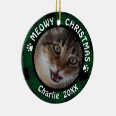 猫「メオウィクリスマス」 2面2写真グリーンプレイド セラミックオーナメント (右)