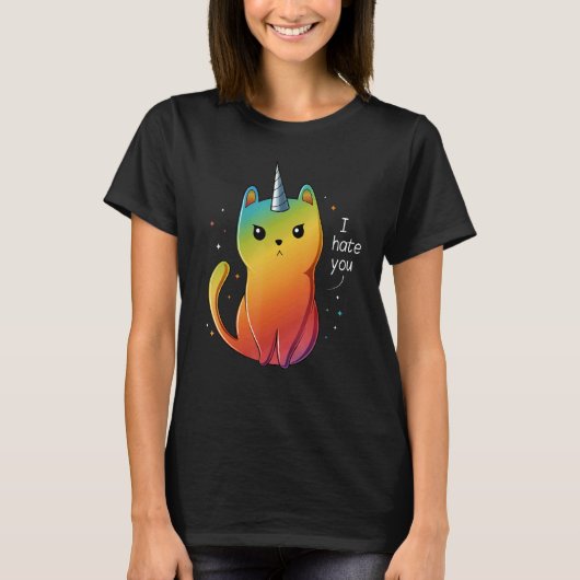 猫 ユニコーン 私はあなたが嫌い Tシャツ (正面)