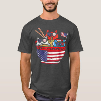 猫 ラーメン アニメ アメリカ国旗 USA 面白い 4th Of Ju Tシャツ