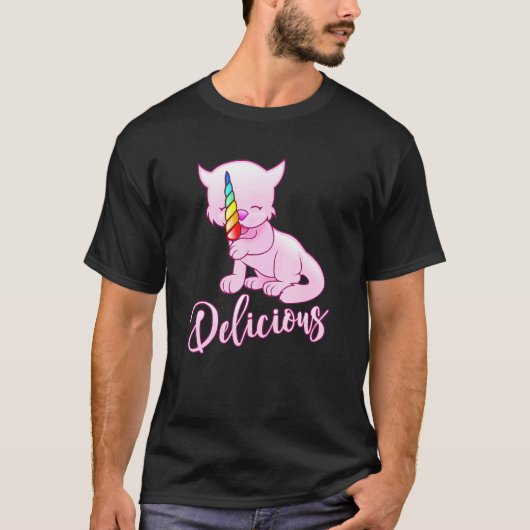 猫 レインボー アイスキャンディー 熱い 夏 女性 子供 Tシャツ (正面)