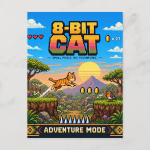 猫、レトロ8ビットピクセルアート ポストカード