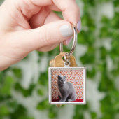 猫(ロシアのな青)および壁紙の背景 キーホルダー (手)