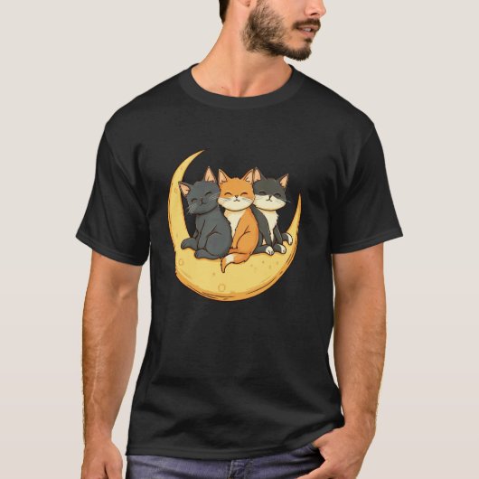 猫 三日月 かわいい猫好き Tシャツ (正面)