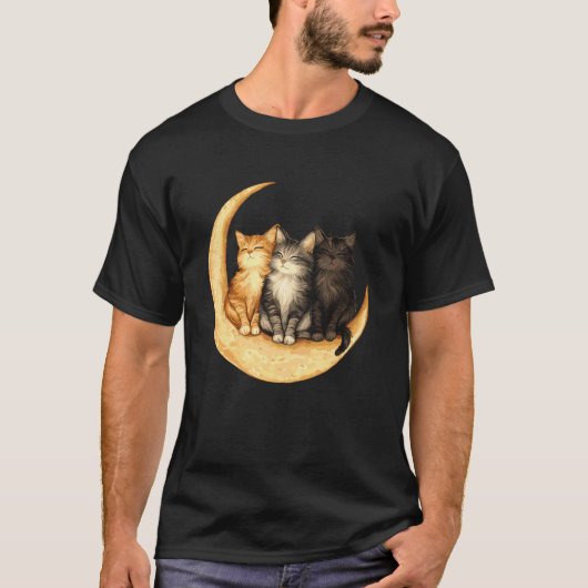 猫 三日月 かわいい 猫好き Tシャツ (正面)
