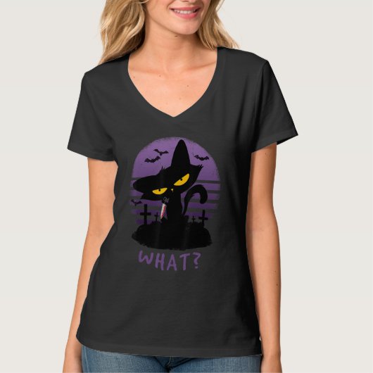 猫 何 殺傷能力のあるナイフを持つ猫 Tシャツ (正面)