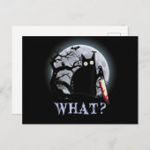 猫 何 殺意満々の黒猫 ナイフ ハロウィン シーズンポストカード (正面/裏面)
