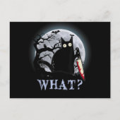 猫 何 殺意満々の黒猫 ナイフ ハロウィン シーズンポストカード (正面)