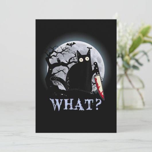 猫 何 殺意満々の黒猫 ナイフ ハロウィン 招待状 (スタンド正面)