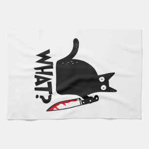 猫 何_ 面白い 黒猫  キッチンタオル