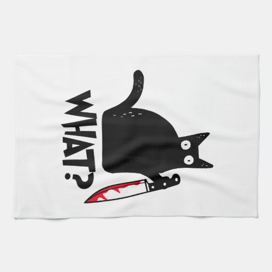 猫 何_ 面白い 黒猫 キッチンタオル (横)