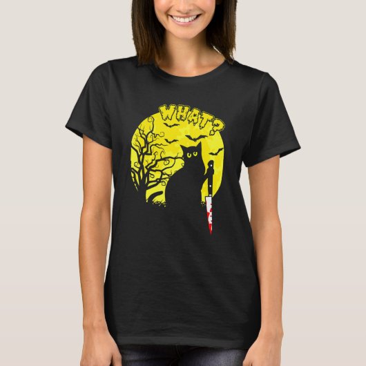 猫 何 黒猫 殺伐猫ナイフ 2 Tシャツ (正面)