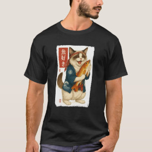 猫 和風 漢字 魚 日本 動物好き ママ パパ Tシャツ