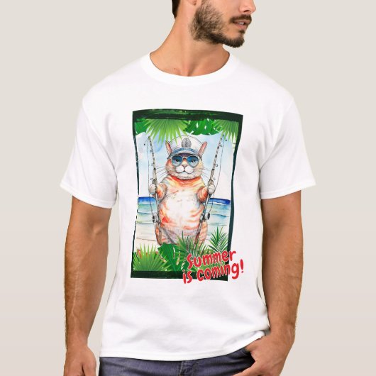 猫「夏来だ！」 Tシャツ (正面)