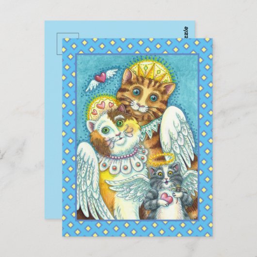 猫、天使、子猫 & マウス 天国でハロと翼を持つ ポストカード (正面/裏面)